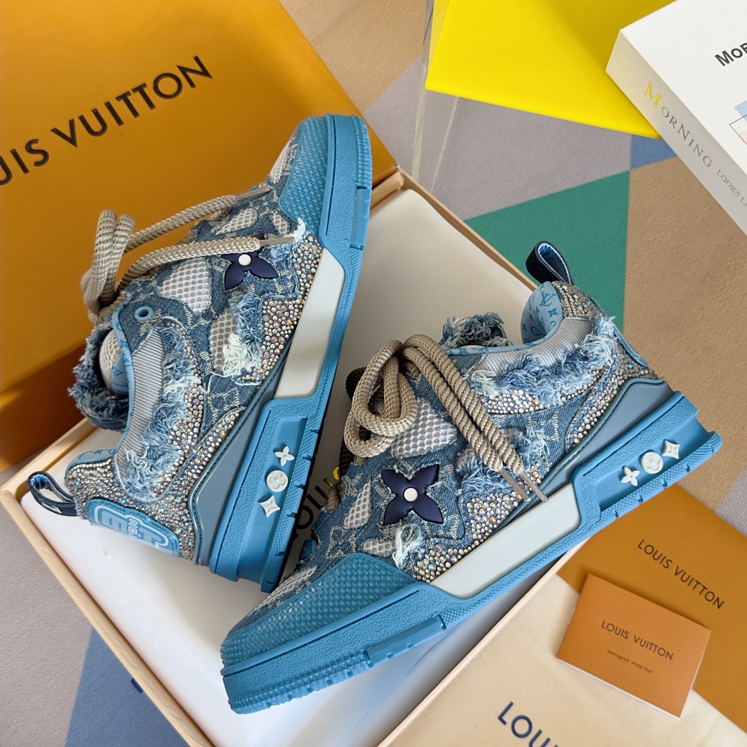 L&&V Skate Trainer Blue Swarovski Monogram