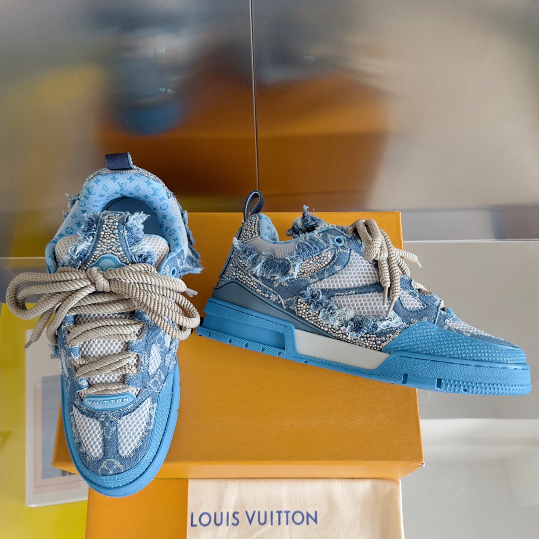 L&&V Skate Trainer Blue Swarovski Monogram