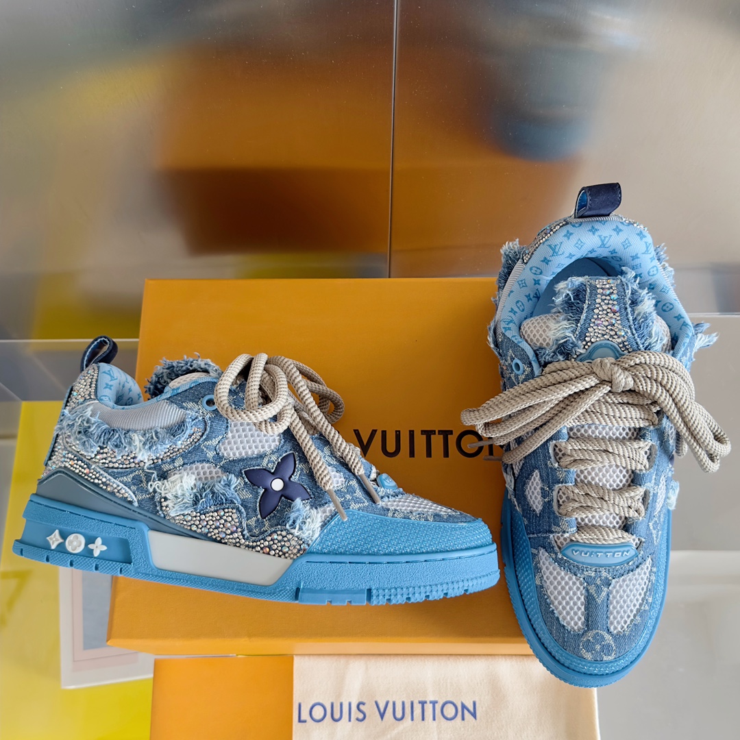 L&&V Skate Trainer Blue Swarovski Monogram